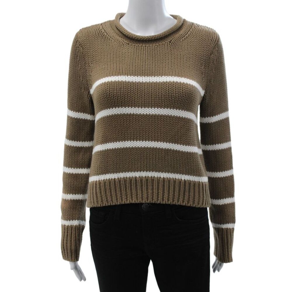 La Ligne Women Pullover Sweater Brown Striped Long Sleeve Cotton Size XS